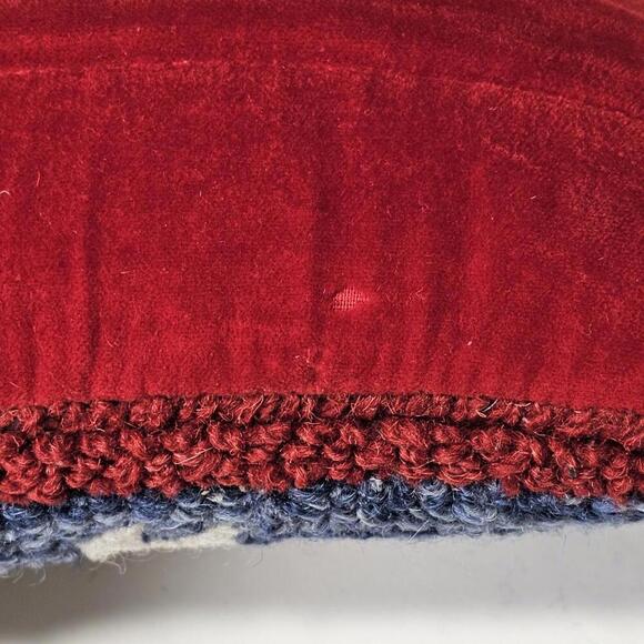 Chandler 4 Corners Artist HandMade Bison Buffalo Hooked Wool & Red Velvet Pillow - Picture 9 of 9